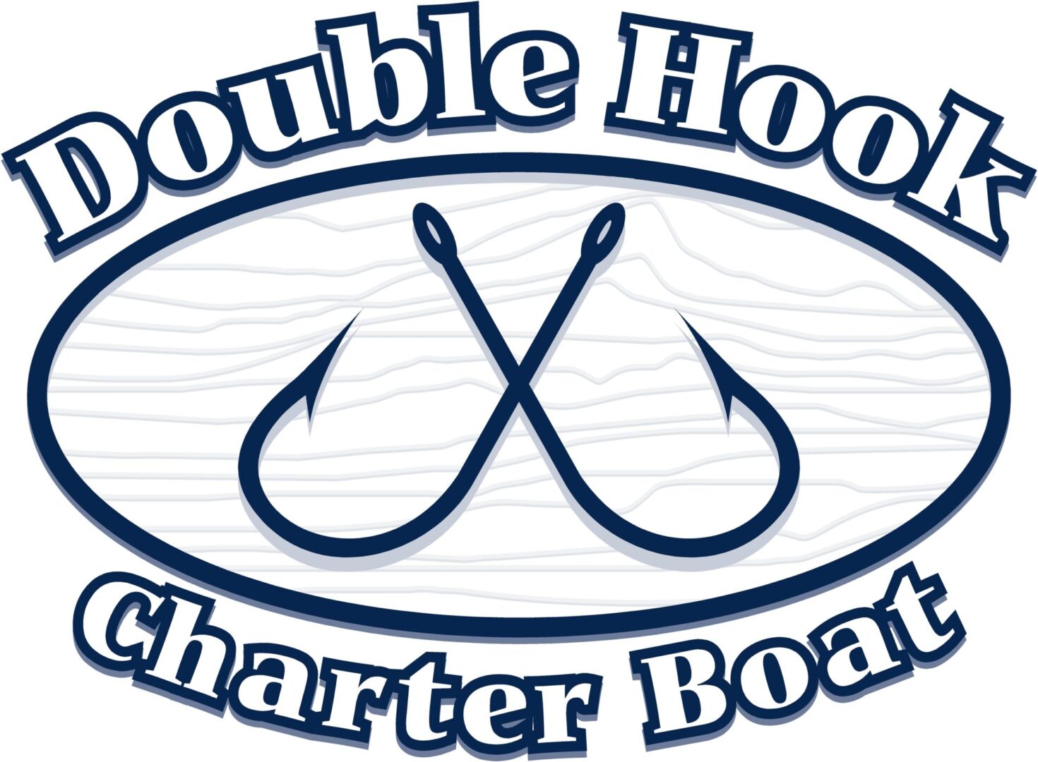 Double Hook Charter Boat Logo in white color